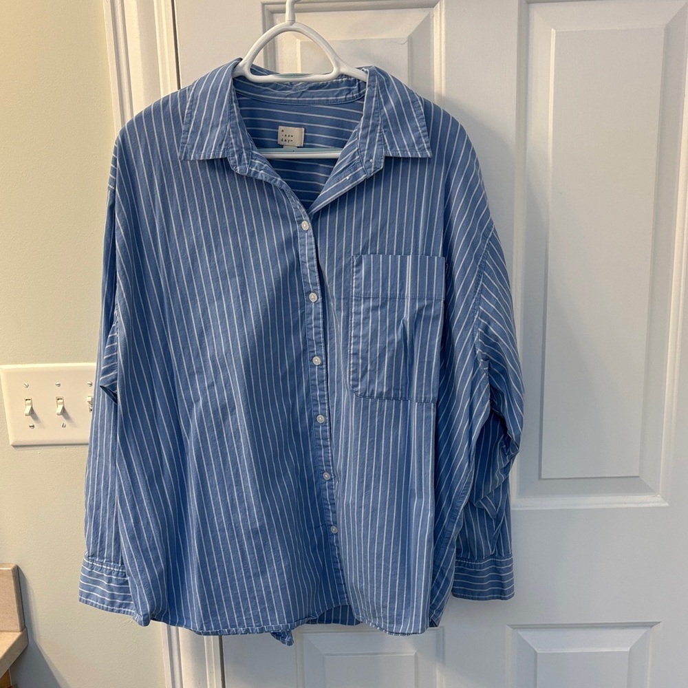 a new day Blue and White Striped Men's Casual Shirt